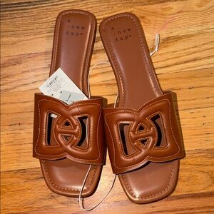 a new day Tan Slide Sandals with Decorative Cutout Strap